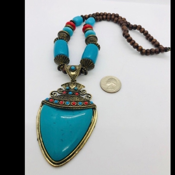 Summer Bohemian Statement Turquoise Wood Necklace - Picture 16 of 16
